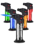 5 Pack Torch Lighters, Refillable Butane Jet Flame Lighter with Safety Lock, Adjustable Flame, Windproof Blow Torch for Candle, Grill, Fireplace, BBQ, Camping (Fuel Not Included)