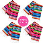 M-Aimee Mexican Table Runner 4Pack 14 x 110 Inches Large Mexican Theme Party Decoration for Cinco de Mayo Fiesta Party Serape Table Runner Red and Blue