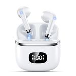 Wireless Earbuds - Headphones Bluetooth 5.3 with 4 ENC Noise Cancelling Mics - HiFi Stereo Deep Bass - 40 Hours Playtime in Ear Earphones - USB-C Fast Charging - Perfect for Sports/Work/Leisure-White