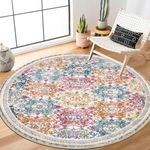 Enyhom Vintage 120cm Round Area Rug, Luxury Floral Pattern Floor Rug, Machine Washable Boho Carpet Floor Mat, Non Slip Soft Circle Carpet Rug for Bedroom Living Room Kitchen Home Decor, Colorful