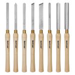 HURRICANE 8pc Wood Lathe Chisel Set with Wooden Box, HSS Wood Turning Tools for Woodworking, for Precision Cutting and Smooth, Detailed Projects