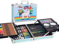 TREND-ASPIRE Unicorn Art & Craft Painting Box, Big Coloring Suitcase Multiple 145 Color Kit, Professional Drawing Water Color Pencils, Oil Pastel, Sketches & Acrylic (Unicorn Blue)