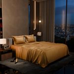 Stoa Paris Double Bedsheet with 2 Pillow Covers, 300 TC UltraSatin Premium Bedding Set, Aesthetic Home Decor, Gift for Couples, Wedding, Anniversary, Date Night - Eternal Glow Gold