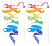 Sarah's Silks - Rainbow Silk Streamer, Baltic Birch Wood, 100% Real Silk, 8-Foot Long 1-Inch Wide Ribbon Dancer Wand - Streamer Pack of 2