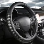 West Llama Microfiber Leather Car Steering Wheel Cover for Men Women,Universal Fit 15.5-16 inch(Leather Nails-Gray+Black-Large Size)