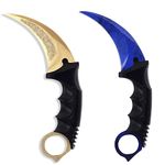 Milaloko Karambit Knife Fixed Blade Tactical Camping Tool, 2 Pieces Stainless Steel Outdoor Hunting Knife with Sheath and Cord, Suitable for Hiking, Adventure, Survival and Collection (Gold&Blue)