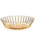 DMAR Gold Fruit Bowl, 30x9cm Large Fruit Basket with Wooden Base, Metal, Modern