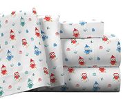 Pointehaven Flannel Deep Pocket Set with Oversized Flat Sheet, Twin, Owl