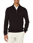 Tommy Hilfiger mens Long Sleeve Cotton Quarter Zip Pullover Sweater, Th Deep Black, X-Large US, Th Deep Black, X-Large