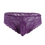 iEFiEL Men's Sexy Low Rise Lace Floral Bikini Briefs Underwear Sissy Panties Purple M