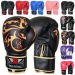 Be Smart Kids Boxing Gloves 4-12 Years 4oz 6oz Training Gloves for Children Sparring Youth Boxing Gloves Junior Training Mitts Punch PU Leather MMA Muay Thai Kick Boxing (Black Gold Tatoo, 4 Oz)