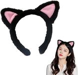 AEGYPIUS Cat Ear Headbands - Plush Soft Ears for Makeup, Shower, Teen Girls & Women (Black)