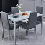 DZOVAD Dining Table and Chairs Set 4, Modern Glass Dining Table and 4 Faux Leather Chairs for Home, Living Room, Office and Café (Gray Marble/Slate Gray, 5-Piece Set)