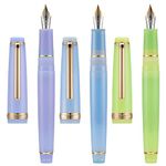 3 Jinhao 82 Fountain Pen Transparent Purple, Blue and Green Acrylic, Medium Point Gold Trim with Converter Set