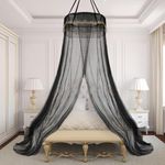 Bed Canopy for Girls or Adults, Round Hoop Bed Canopy Netting Mosquito Net use to Cover Baby Crib, Twin, Full, Queen Size Bed, Hanging Mount, Black Net