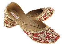 Fulkari Women's Murraya Maroon Gold Genuine Soft Leather Juttis | Bite and Pinch Free Jutis | Punjabi Jutti for Ladies | Wedding Flat Stylish Mojari | Bridal Ethnic Flats for Girls | 40