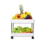 AEXONIZ TOYS Plastic Kitchen Storage Trolley Rack with Wheels, Rolling Utility Cart, Slide Out Storage Shelves Space Saving Home Storage Organizer Racks (White, 2 Layer)