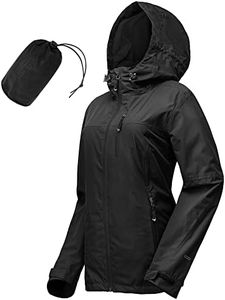 33,000ft Women's Waterproof Packable Rain Jackets Lightweight Breathable Windbreaker Raincoat Outdoor Windproof Running Golf Cycling Jacket with Hood, Black, 14-16