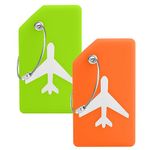 2 Pcs Silicone Luggage Tags, Travel Baggage Labels, Luggage Labels for Suitcases, Suitcase Name Address ID Tags, Protect Privacy Prevent Loss Travel Suitcases Accessories (Green+Orange)