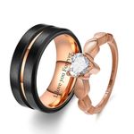 Matching Couple rings Customizable Promise Wedding Rings Set for Him and Her Gold Blue Sapphire Wedding Band Engagement Rings for Women Men's Wedding Bands Tungsten with Engraving Stainless Steel Rings for Couples Valentine's Day Jewelry Gift (Rose gold)