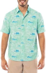 Guy Harvey Men's Short Sleeve Performance Fishing Shirt, Beach Glass/Incognito, Large