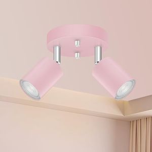 Bricosmocon 2 Light Track Lighting Fixtures Ceiling, Pink Round Directional Spotlight Fixtures, GU10 Flush Mount Ceiling Fixture, Adjustable Modern LED Track Light for Girl's Room, Bulb Not Included