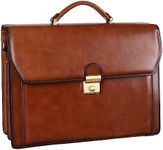 Banuce Vintage and Stylish Leather Briefcase for Men with Lock 14 Inch Laptop Bag Professional Business Work Bags Attache Case with Luggage Strap Brown