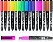 Shuttle Art Whiteboard Markers, 15 Colours Magnetic Whiteboard Pens with Eraser, Fine Point Dry Wipe Markers for Kids Writing On Whiteboards, Weekly Planner, Glass for School Office Home