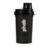 Phab Protein Shaker with Storage Cup 400ml, Black BPA Free, Polypropylene Material, Durable, Recyclable & Leak Free