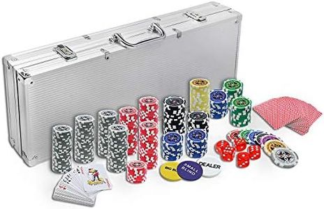 HENGMEI Set de póker Juego de póquer con 500 Chips Láser Aluminio 5 Dados, 2 Barajas de Cartas, 3 Ficha de Crupier, Color Plateado
