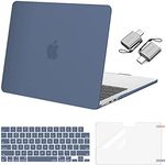 MOSISO Compatible with MacBook Air 13 inch Case 2024 2023 2022 M3 A3113 M2 A2681 Touch ID, Plastic Hard Shell&Keyboard Cover&Screen Film&Type C Adapter for MacBook Air 13.6 inch Case, Steel Blue