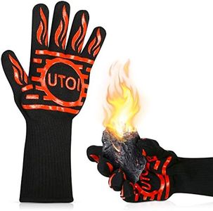 Guanti da Barbecue UTOI, Guanti da Forno Resistenza al Calore Fino a 800°C, Guanti BBQ per Cucina, Griglia, Camino e Carbonella, Certificato EN407, 33cm, Rossi, Taglia XL, 1 Paio