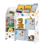 SONGMICS GKR42WT Toy and Book Storage Rack, Multifunctional Storage Furniture with 2 Drawers Fabric for Playroom, Children's Room, Living Room, Planet Design, White