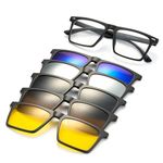 JIM HALO Magnetic 5Pcs Polarized Clip-on Sunglasses Plastic Trendy Square Frame for Night Driving