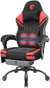 Gaming Chair, Tech Fabric Computer Chair with Massage, Office Chair with Pocket Spring Widened Cushion, High Back Ergonomic Chair with Footrest Lumbar Support Upgraded Metal Legs 350LBS (Red)