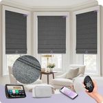 Graywind Smart Roman Blinds Blackout, Rechargeable Motorized Blinds Compatible with Alexa Google, Remote Electric Roman Window Blinds Plain Fold Soft for Doors Bedroom, Black