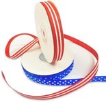 2 Rolls Patriotic Grosgrain Ribbon,Stars and Stripes Ribbon,for 4th of July,Memorial Day Gift Wrapping, Party Decoration, DIY Crafting and Sewing(3/8 Inch x 50 Yard, Red, White, Blue)