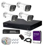 DeckLink 8 Mp Ip Cctv Camera Full Set 4 Outdoor With 1000Mbps 4K Uhd Full Giga Poe,10Ch Nvr,1Tb 24X7 Recording Harddisk And All Accessories