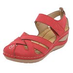 DFEK Women Sandals Lightweight Footwear Breathable Hollow Closed Toe Sandals for Women, Soft PU Leather Vintage Summer Casual Non-Slip Beach Platform Shoes Sandals