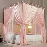 AIOOO 4 Corners Post Princess Curtain Bed Canopy Double Layer Cozy Mosquito Net Mesh and Cloth for Girls Adults Bedroom Decoration (Double-Beigepink/White, 59" W*82" L*82"*H/(Queen))