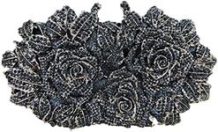 Boutique De FGG Dazzling Flower Evening Bags For Women Formal Party Rhinestone Handbags Wedding Crystal Clutch Purse,Navy Blue,Mini
