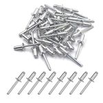 BESTYCHAO 100pcs 6.4mm x 12.7mm Large Aluminium Blind Rivet, Open End Rivet Pop Rivet, Pack of 100 (Silver)