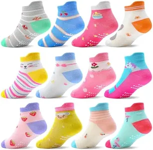 ELUTONG Toddler Socks with Grips Anti Slip Ankle Socks 12 Pairs for 1-7 Years Boys Girls Kids Infant Baby