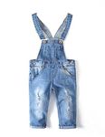 KIDSCOOL SPACE Little Girl Boy Jean Overalls,Toddler Ripped Denim Cute Slim Pants,Light Blue,4-5 Years