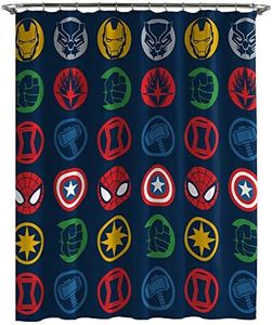 Jay Franco Marvel Avengers Shields Shower Curtain & Easy Care Fabric Kids Bath Curtain Features Captain America, Iron Man, Thor, & Spiderman (Official Marvel Product)