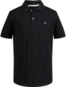 Calvin Klein Boys' Short Sleeve Micro Pique Solid Polo, Button Closure, Soft & Comfortable, Classic Black, 14-16