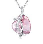 AOBOCO I Love You Sterling Silver 12 Birthstone Heart Pendant Necklace Embellished with Crystals from Austria, Mother's Day Anniversary Birthday Jewelry Christmas Gifts for Women Grandma Nana,