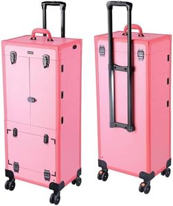 BYOOTIQUE Pink Rolling Makeup Case Trolley Lockable with Mirror Light Pro