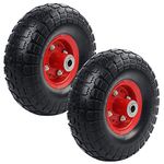 2PCS 10''x3.1'' Flat Free Solid Rubber Replacement Tires - OKSTENCK (4.10/3.50-4") Flat-Free Tires for Hand Trucks and Wheelbarrows with 10" Tires with 5/8" Axles(Red)