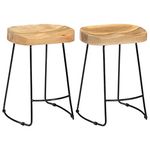 vidaXL Gavin Bar Stools, Set of 2, Solid Mango Wood with Powder-Coated Iron Details, Retro Vintage Design in Brown and Black